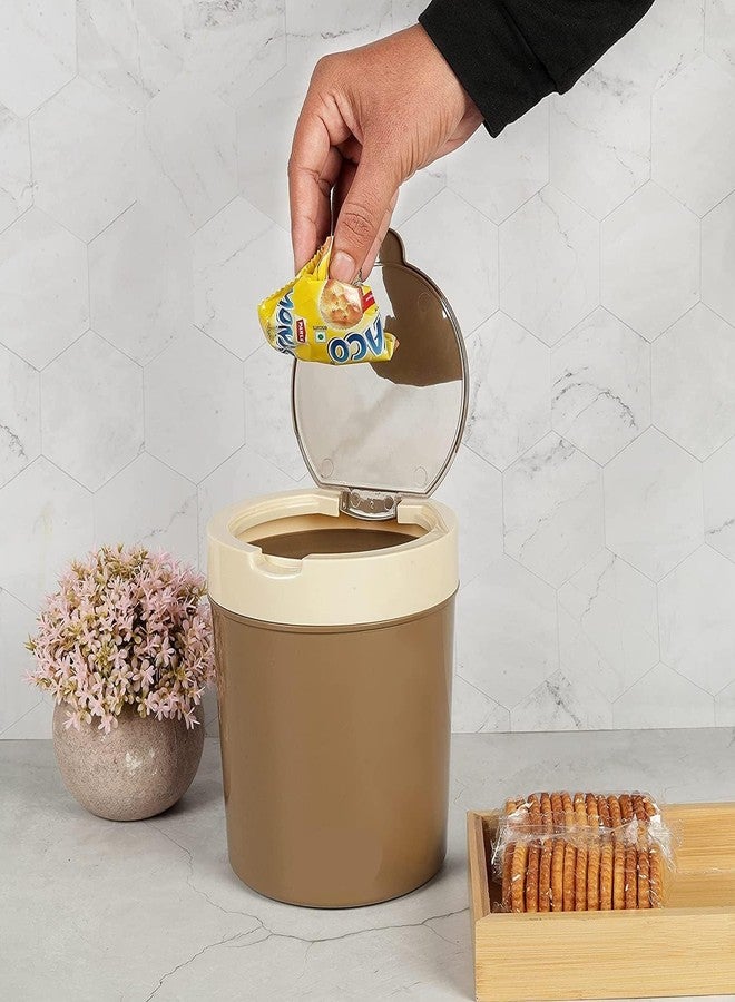 FASHRAMP Wastebasket Trash Can - Desktop Mini Plastic Waste Garbage Can with Swing Lid, Stylish Countertop Trash Bin Table Waste Paper Basket Round Small Trash Can (Mark Bin Flat Lid) - Image 2